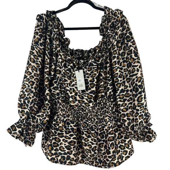 NWT River Island Plus US 16 UK 20 Bardot Leopard Print Off Shoulder Peplum Top - Picture 1 of 14